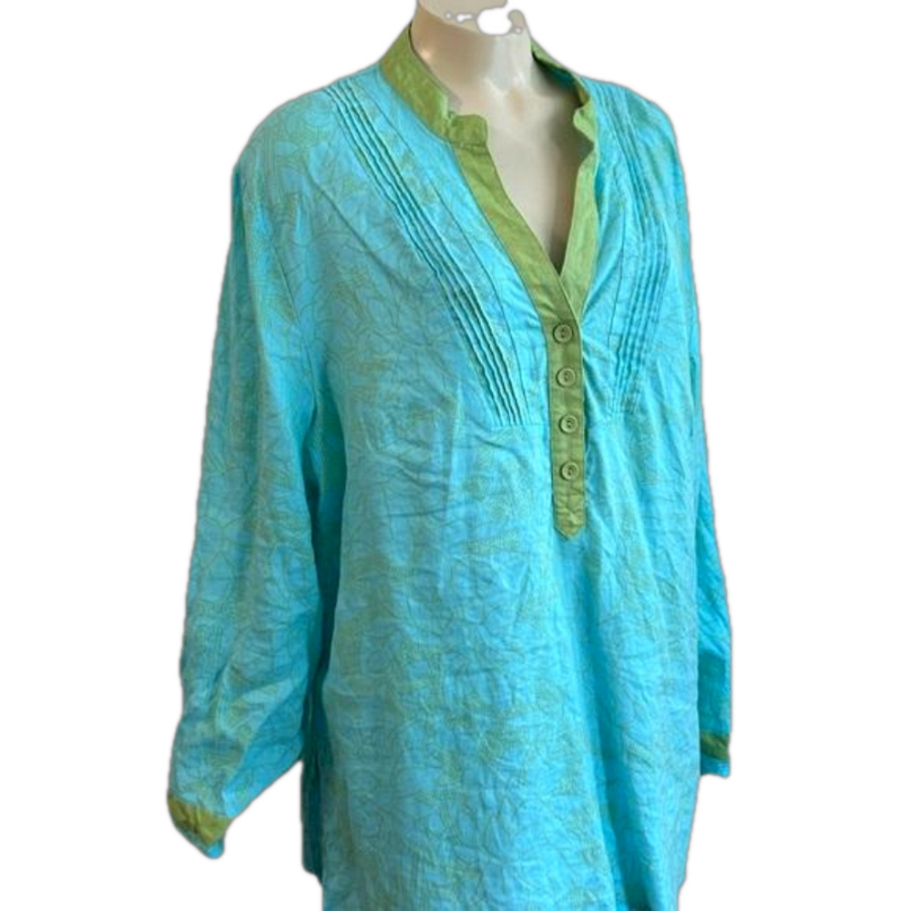 Carole Little 100% Linen Tunic Top Embroidered blouse Size 2XL